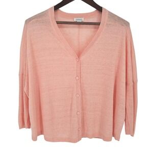 Sundance 100% Linen V-Neck Cardigan Sweater Peach Pink Relaxed Fit Large WIN19